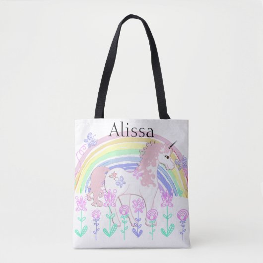 Persoonlijke Unicorn & Rainbows Canvas tas (Voorkant)