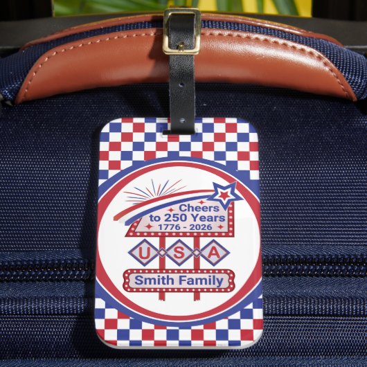 Persoonlijke USA 250 – Patriottische Retro Marquee Bagagelabel (Voorkant Insitu 2)