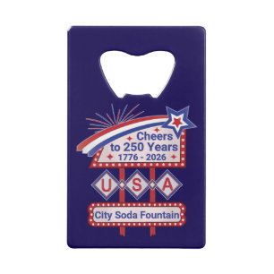 Persoonlijke USA 250 – Patriottische Retro Marquee Creditkaart Flessenopener