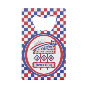 Persoonlijke USA 250–Patriottische Retro Marquee Creditkaart Flessenopener