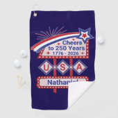 Persoonlijke USA 250 – Patriottische Retro Marquee Golfhanddoek (Insitu)
