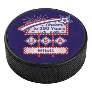 Persoonlijke USA 250–Patriottische Retro Marquee Hockey Puck