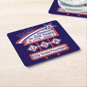 Persoonlijke USA 250 – Patriottische Retro Marquee Kartonnen Onderzetters