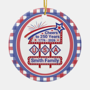 Persoonlijke USA 250 – Patriottische Retro Marquee Keramisch Ornament