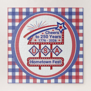 Persoonlijke USA 250 – Patriottische Retro Marquee Legpuzzel