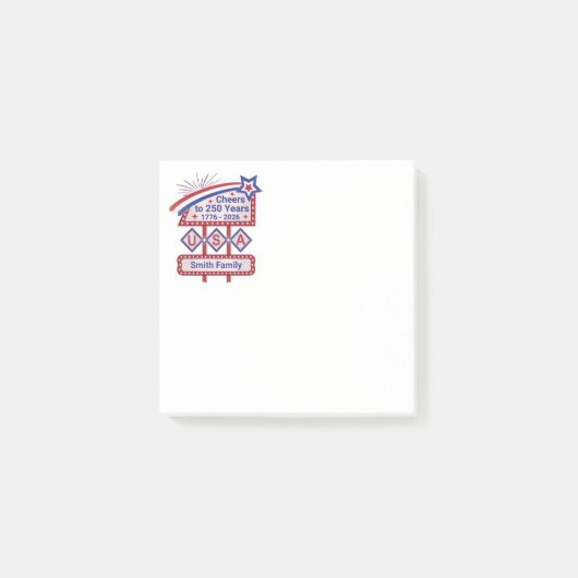 Persoonlijke USA 250–Patriottische Retro Marquee Post-it® Notes (Voorkant)