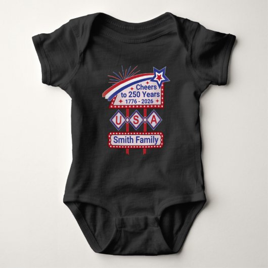 Persoonlijke USA 250–Patriottische Retro Marquee Romper (Voorkant)