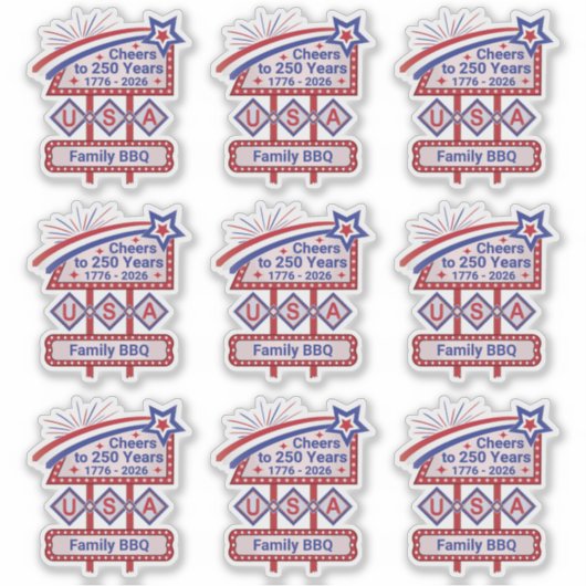 Persoonlijke USA 250 – Patriottische Retro Marquee Sticker (Voorkant)