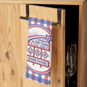 Persoonlijke USA 250 – Patriottische Retro Marquee Theedoek