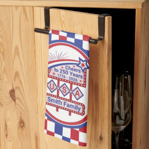 Persoonlijke USA 250–Patriottische Retro Marquee Theedoek