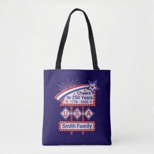 Persoonlijke USA 250–Patriottische Retro Marquee Tote Bag