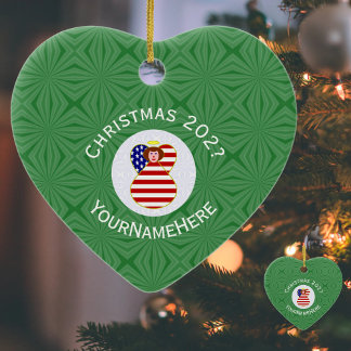 Persoonlijke USA-engel kerst vlag rood haar Keramisch Ornament