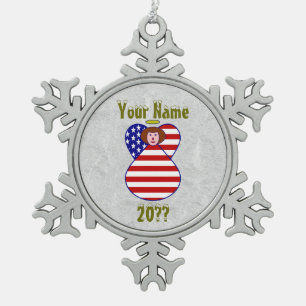 Persoonlijke USA engel vlag Tin Sneeuwvlok Ornament