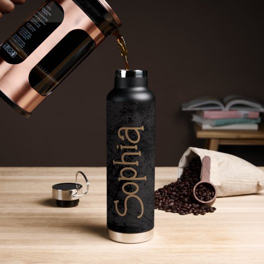 Persoonlijke Uw Naam Script Zwart Trouw Aangepast Waterfles (Koffie)