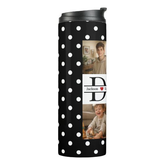 Persoonlijke Vader Fotocollage & Naam van de Kinde Thermosbeker (Gedraaid links)