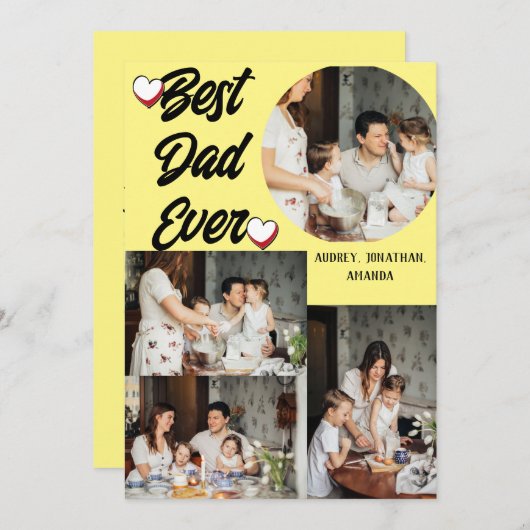 Persoonlijke Vaderdag, vier foto collage Feestdagenkaart (Voorkant / Achterkant)