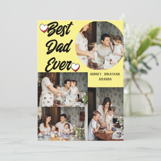 Persoonlijke Vaderdag, vier foto collage Feestdagenkaart (Staand voorkant)
