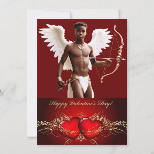 Persoonlijke Valentijn Zwarte Cupido Twink  Feestdagenkaart (Voorkant)