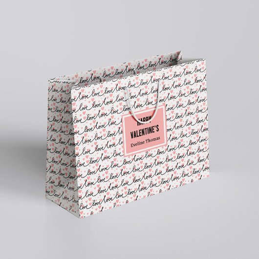 Persoonlijke Valentijncadeautas Roze Zwarte Harten Groot Cadeauzakje