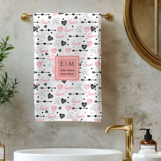 Persoonlijke Valentijnsbadhanddoek Roze Zwart Hart Bad Handdoek