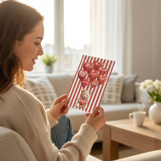 persoonlijke valentijnsdag rode gestreepte beer feestdagenkaart