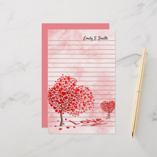 Persoonlijke Valentijnse liefdesharten Stationery Briefpapier (Voorkant / Achterkant in situ)