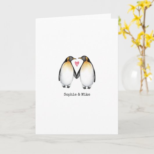 Persoonlijke Valentijnskaart voor Pinguïns Liefde Kaart (Gele Bloem)