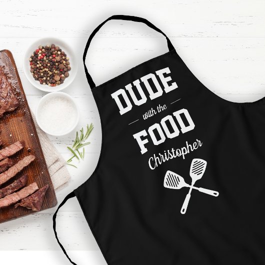 Persoonlijke vent met het eten Zwarte Grilling Schort