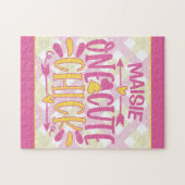 Persoonlijke VERD NAME Eén Moppige Kip Roze Geel Legpuzzel (Horizontaal)