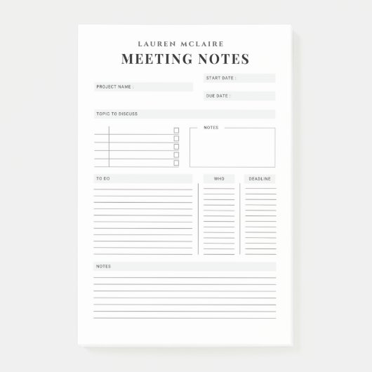 Persoonlijke vergadernotities Post-It® notities Notes (Voorkant)