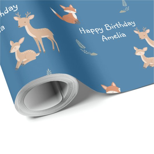 Persoonlijke verjaardag bosdier cadeaupapier (Rol Hoek)