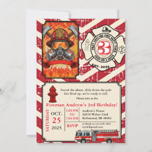 Persoonlijke verjaardag brandweerman vintage met f kaart