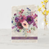 Persoonlijke verjaardag burgundy & perzikrozen  kaart (Gele Bloem)