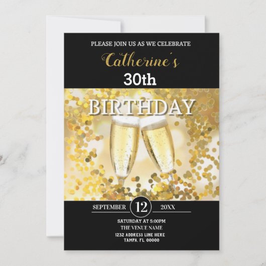 Persoonlijke verjaardag in goud en zwart kaart (Voorkant)