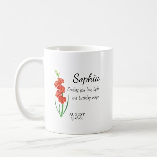 Persoonlijke verjaardag met August Gladiolus Koffiemok (Links)
