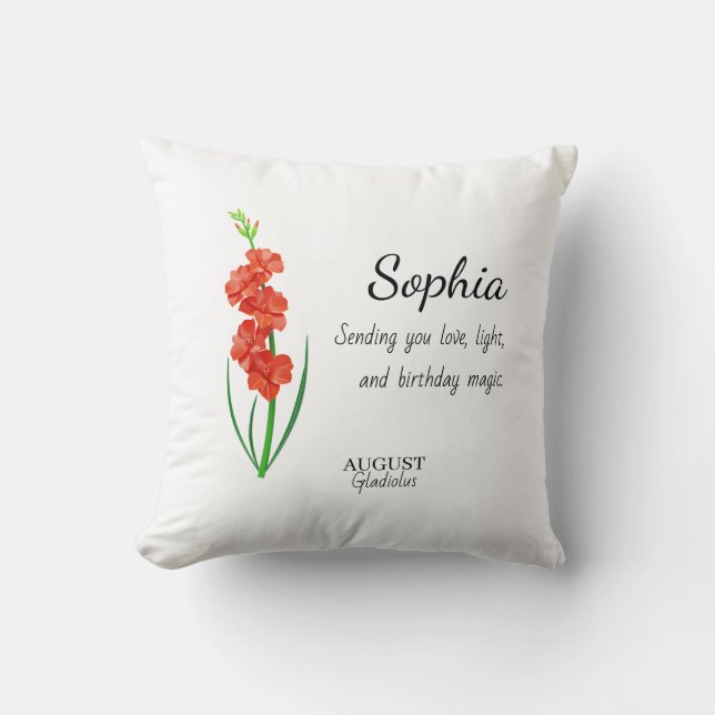 Persoonlijke verjaardag met August Gladiolus Kussen (Voorkant)