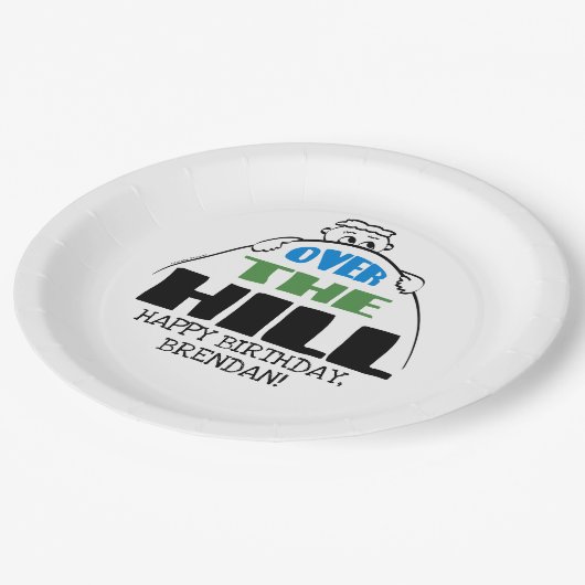 Persoonlijke verjaardag over de heuvel papieren bordje (Gekanteld)