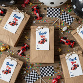 Persoonlijke verjaardag raceauto cadeaulabel
