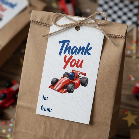 Persoonlijke verjaardag raceauto cadeaulabel