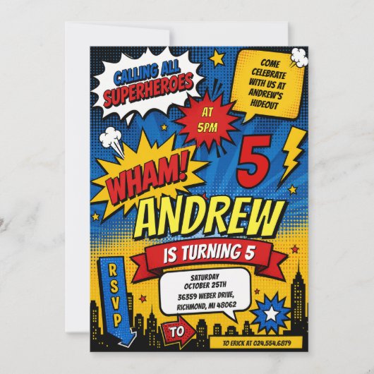 Persoonlijke Verjaardag Superheld Comic Boek Kaart (Voorkant)