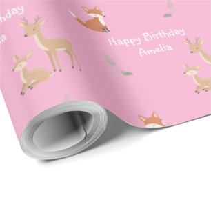 Persoonlijke verjaardag van bosdier cadeaupapier