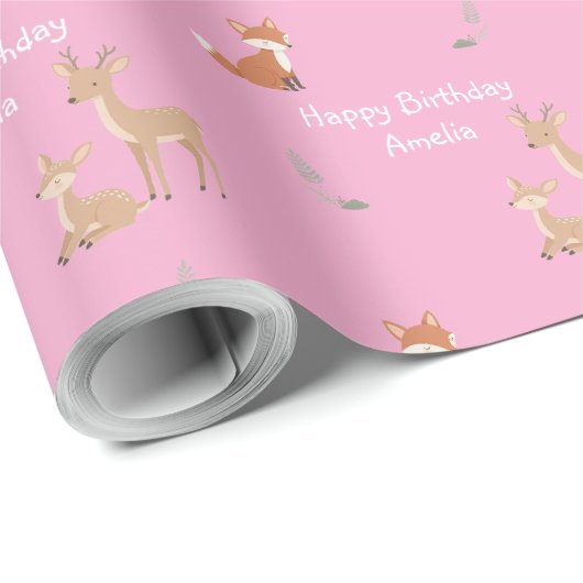 Persoonlijke verjaardag van bosdier cadeaupapier (Rol Hoek)