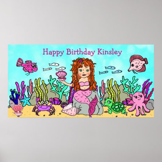 Persoonlijke Verjaardags Mermaid Poster (Voorkant)