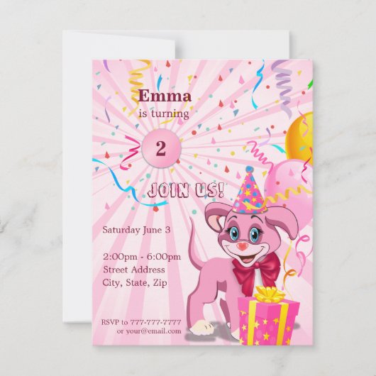 Persoonlijke verjaardags puppy cartoon uitnodiging (Voorkant)