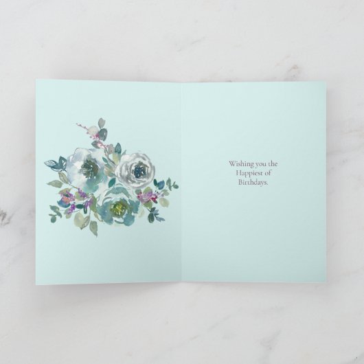 Persoonlijke verjaardagsboeket met teal- en pruimk kaart (Binnen)