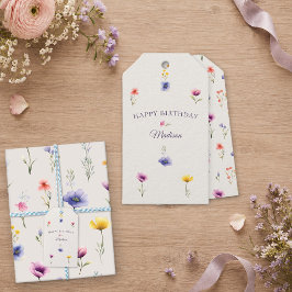 Persoonlijke verjaardagscadeautag 'Wildebloemenwei Cadeaulabel
