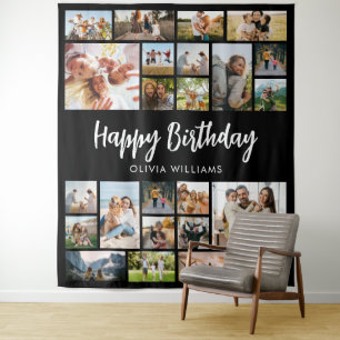 Persoonlijke verjaardagscollage met 24 foto's wandkleed