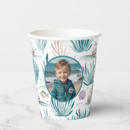Persoonlijke verjaardagsfoto met nautisch oceaan-t papieren bekers