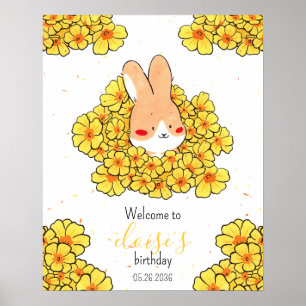 Persoonlijke verjaardagskaart konijn bloemen poster