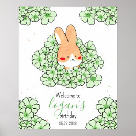 Persoonlijke verjaardagskaart konijn bloemen poster
